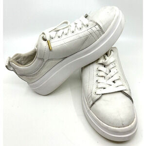 ZARA Women Leather Low Top Sneakers Textured Sz 6.5 Euro 37 White Minimal Casual